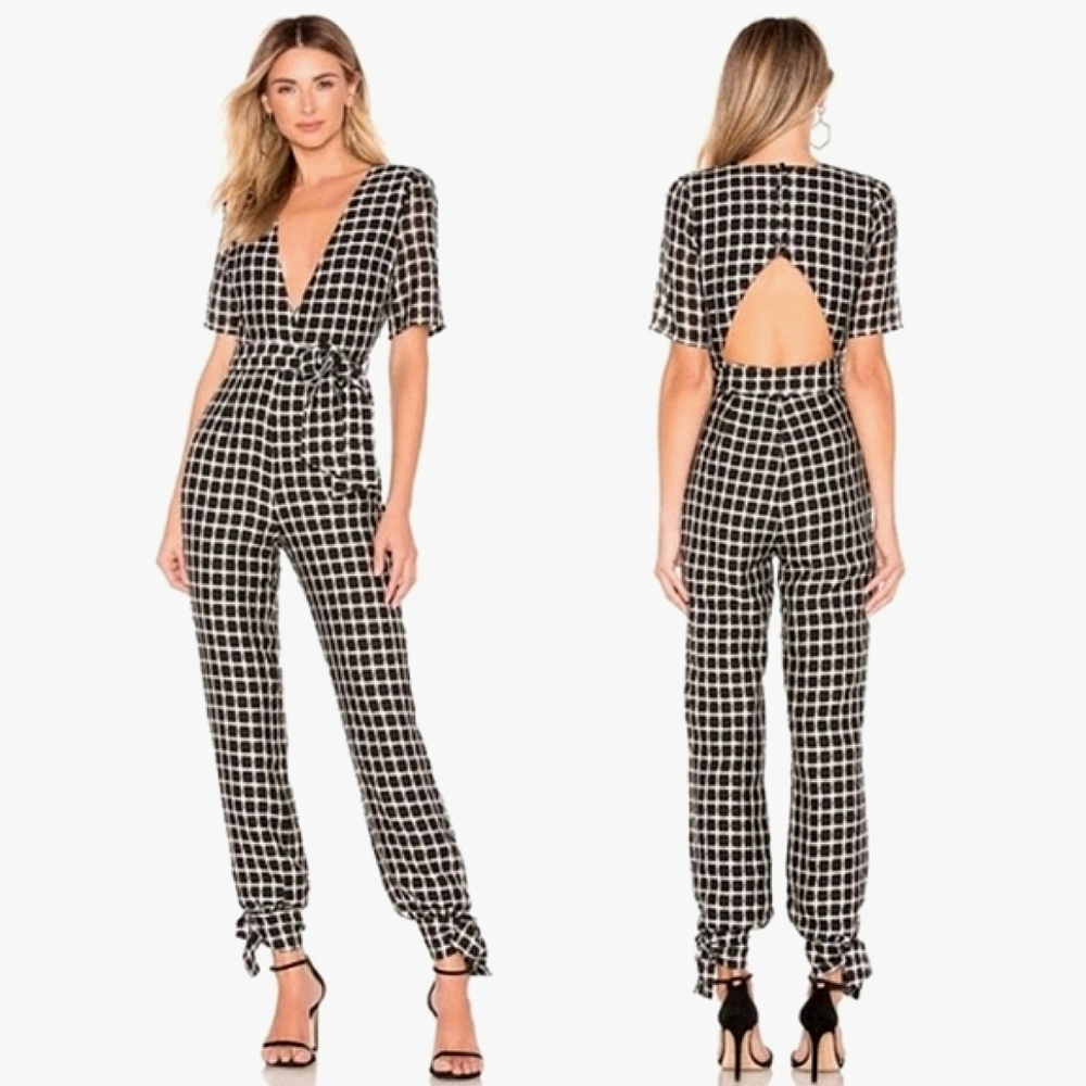 Tularosa Black and White Grid Print Jumpsuit